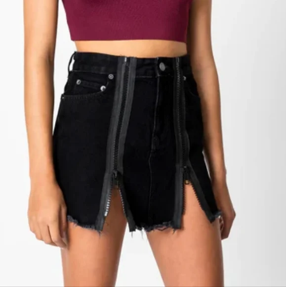 Black Colin Carmar Los Angeles Double Zip-Up Jean Skirt - Picture 3 of 13